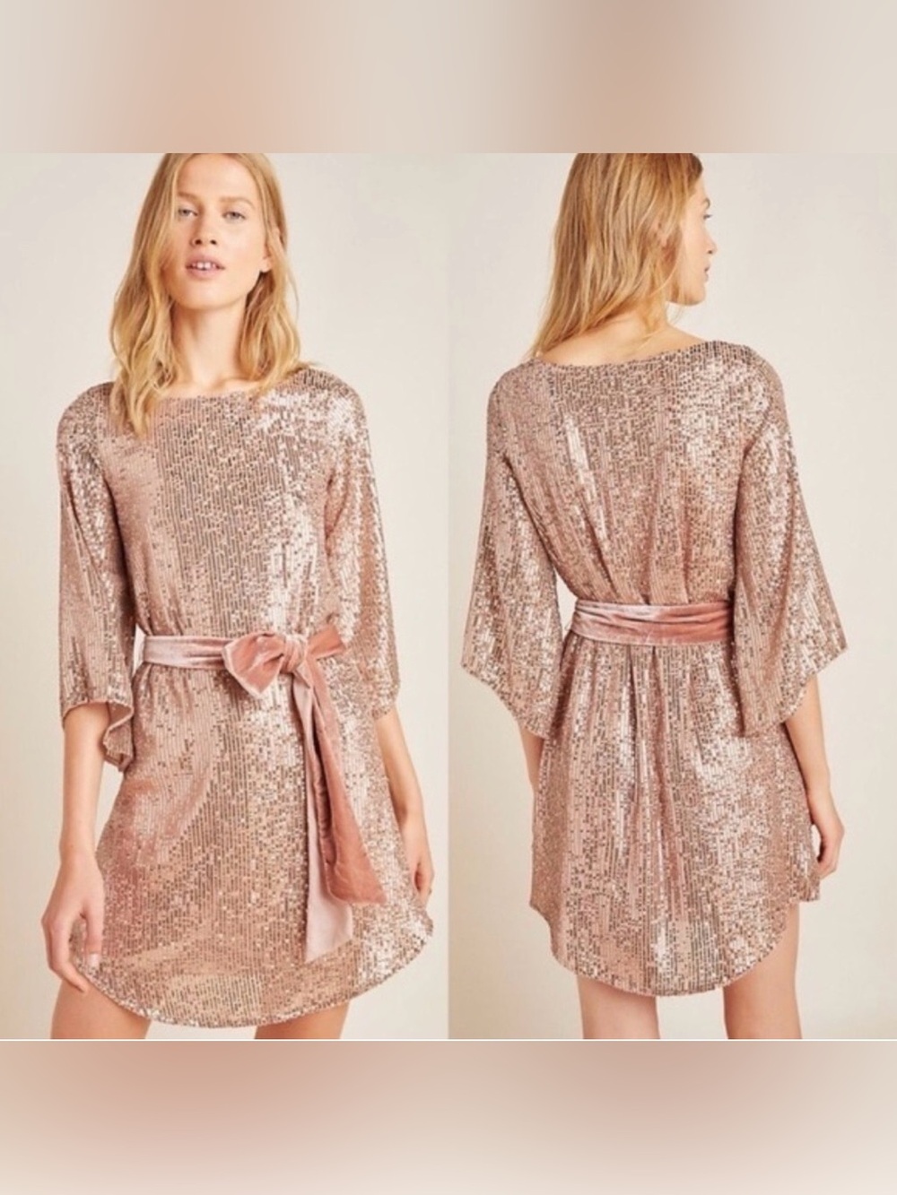Anthropologie starling sequined tunic dress rose gold women’s size small